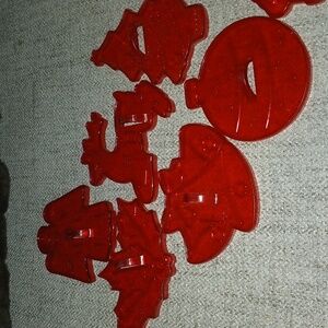 Vintage Red Transparent Plastic Cookie Cutters Set of 9 From the 50-60’s
